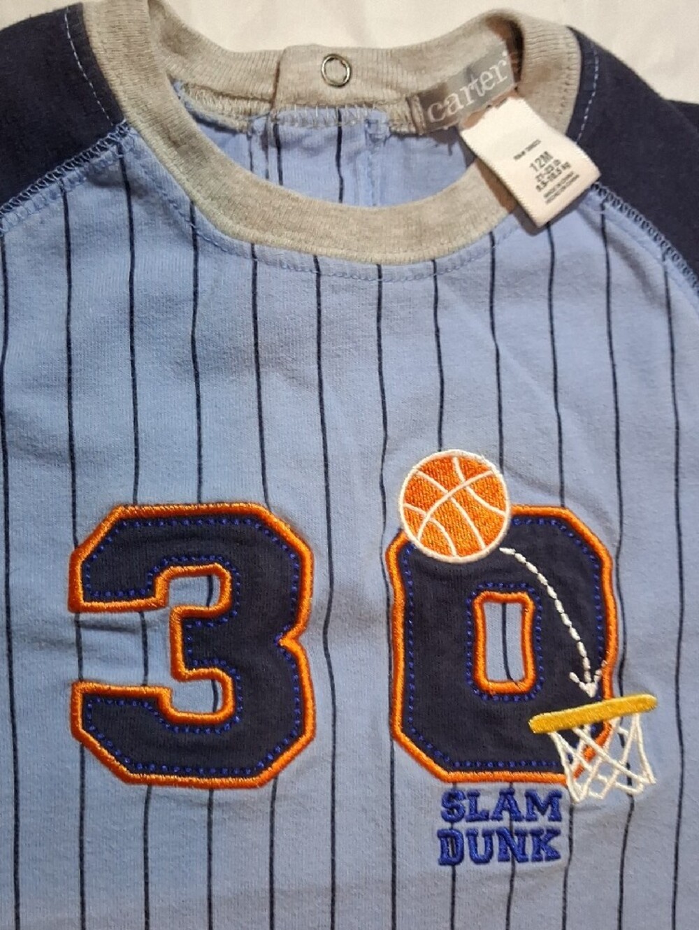 Carter's Baby Boy Basketball Romper 12M Blue Striped Slam Dunk One-Piece - Picture 3 of 7